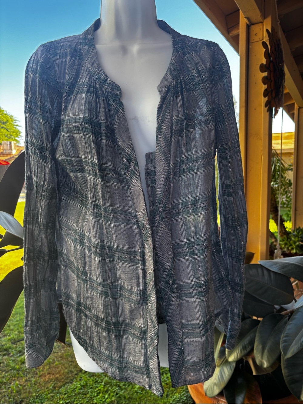 C&C California Gray and Teal Plaid Shirt